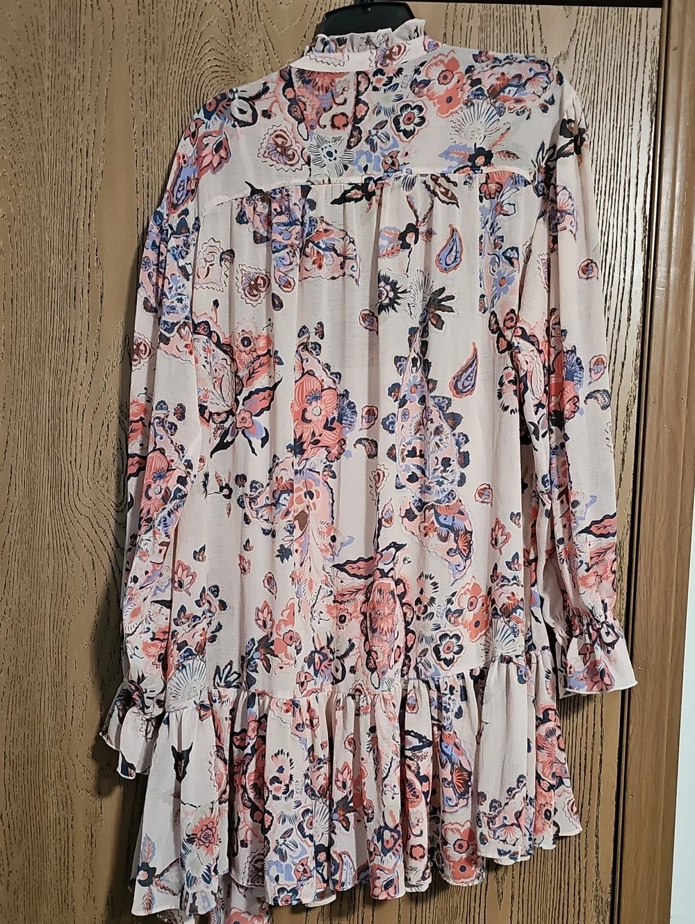 WEEKEND SALE...Free People Floral Ruffle Hem Long Sleeve Dress - Pink